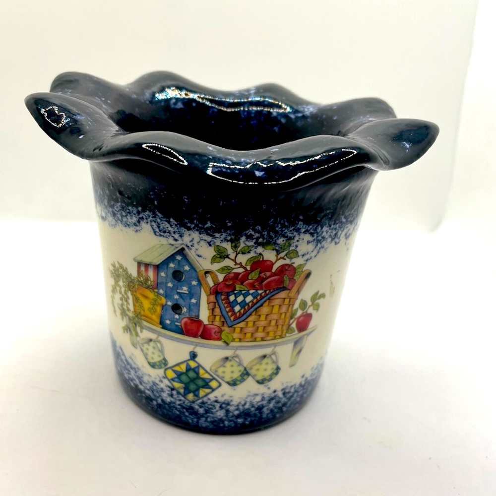 Blue Spongeware Dip Chiller with Country Kitchen Decor Print